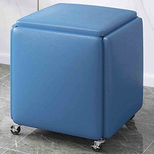 Nesting Stool Ottomans - 5 in 1 PU Leder Sitz, Latex & Metall Rahmen, Aufbewahrungsstuhl mit Bremsen Rollen - Vielseitige Wohnzimmer-Sitzlösung von Generisch