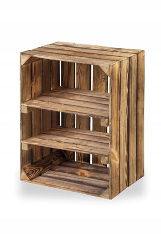 Neue Obstkisten mit Mittelbrett Holzkisten Weinkisten Apfelkisten Kommode Regal Geflammte 50x40x30 cm von Generisch