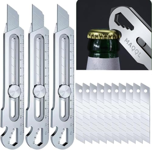 Neues Universalmesser aus Edelstahl, 3 ergonomische Universalmesser + 10 18 mm abbrechbare Klingen, Multifunktionales 6-in-1 Universalmesser, Teppichmesser, Multifunktionales Mehrzweck-Teppichmesser Neues Universalmesser aus Edelstahl, 3 ergonomische Universalmesser + 10 18 mm abbrechbare Klingen, Multifunktionales 6-in-1 Universalmesser, Teppichmesser, Multifunktionales Mehrzweck-Teppichmesser von Generisch