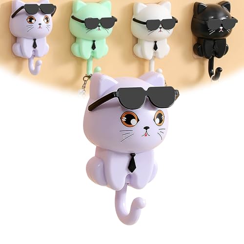 Niedliche Katze Schlüsselhalter Wandhaken - Selbstklebende Kleiderhaken für Schlüssel, Handtücher, Taschen - Ohne Bohren Cartoon Katze Schlüsselhänger mit Sonnenbrille - Dekorativer Stanzfreier Haken Niedliche Katze Schlüsselhalter Wandhaken - Selbstklebende Kleiderhaken für Schlüssel, Handtücher, Taschen - Ohne Bohren Cartoon Katze Schlüsselhänger mit Sonnenbrille - Dekorativer Stanzfreier Haken von Generisch