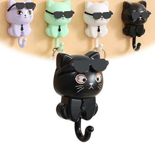 Niedliche Katze Schlüsselhalter Wandhaken - Selbstklebende Kleiderhaken für Schlüssel, Handtücher, Taschen - Ohne Bohren Cartoon Katze Schlüsselhänger mit Sonnenbrille - Dekorativer Stanzfreier Haken Niedliche Katze Schlüsselhalter Wandhaken - Selbstklebende Kleiderhaken für Schlüssel, Handtücher, Taschen - Ohne Bohren Cartoon Katze Schlüsselhänger mit Sonnenbrille - Dekorativer Stanzfreier Haken von Generisch