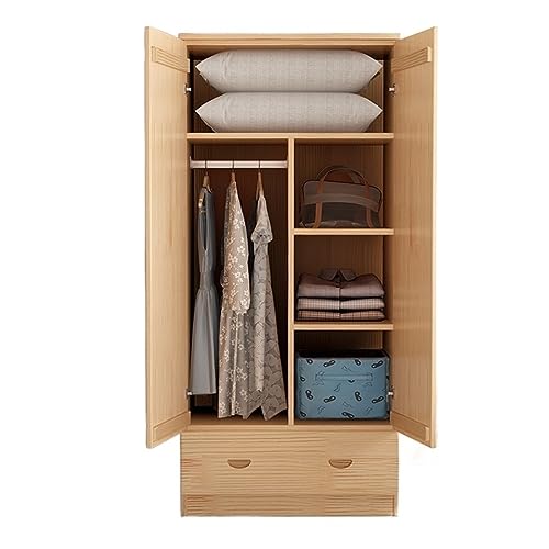 Niedriger Massivholzschrank für Schlafzimmer, unlackierter Bodenschrank mit Schublade, kurzer Kleiderschrank (180 x 80 x 50 cm) von Generisch