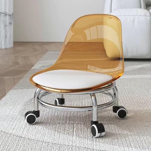 Niedriger Rollhocker aus Metall, Acryl, bequemer Rollsitz mit Rückenlehne und 360-Grad-Drehrollen für Zuhause, Büro, Garten, Garage oder Geschäft, Orange von Generisch