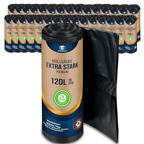 TONECO Profi Müllsäcke 120L EXTRA STARK 70μ - 600 Stück auf 30 Rollen -100% Recycelt - (20 bis 600 Säcke wählbar) - Rollengewicht 1,8 kg - XXL Mülltüten (600) von Generisch