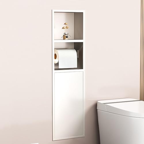 Nischenwandregal aus Edelstahl mit Toilettenpapierhalter und Mülleimerregal, perfekt für kleine Badezimmer (600 x 165 x 135 mm) von Generisch