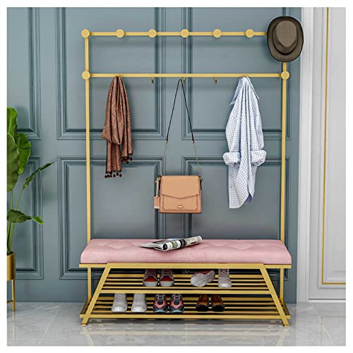 Nordic Luxus freistehende Garderobenleiste mit Bank & Schuhaufbewahrung Moderne Kleiderstange für Wohnzimmer & Schlafzimmer Stilvolle Home Entryway Lösung von Generisch