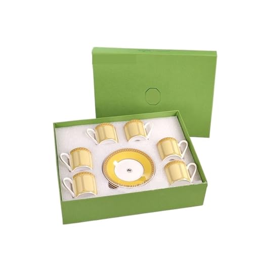 Nordic Minimalist Light Luxury Style Gold Border Bone China 12-teiliges Espressotassen- und Teller-Set Kombination Geschenkbox von Generisch