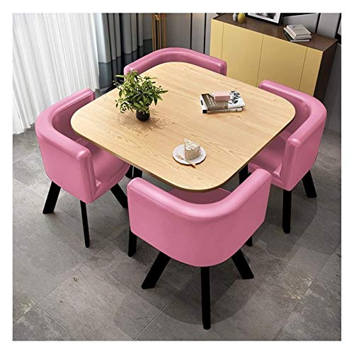 Nordic Modernes 5-teiliges Massivholz-Esszimmer-Set – 80 cm rosa quadratischer Konferenztisch mit Freizeitstühlen für Büro, Empfang & kleines Esszimmer Nordic Modernes 5-teiliges Massivholz-Esszimmer-Set – 80 cm rosa quadratischer Konferenztisch mit Freizeitstühlen für Büro, Empfang & kleines Esszimmer von Generisch