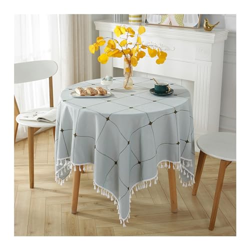 Nordic Outdoor-Tischdecke, rund, 200 cm, wasserdicht, Polyester, grau-blau, kariert, waschbar, Picknick-Tischdecke für Gartenveranstaltungen und Partys von Generisch