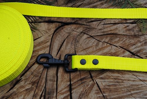 Nylon Hundeleine 25mm Neon-Gelb Deluxe Schwarz Schleppleine Suchhund (1,2m mit Schlaufe) von Generisch