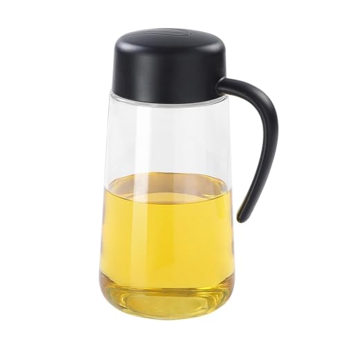 Ölflasche Glasflaschen 600ml, Olivenöl Ölspender aus Glas,Automatisches Öffnen und Schließen - Rutschfester Griff & Silikon rutschfester Flaschenboden (Schwarz) von Generisch