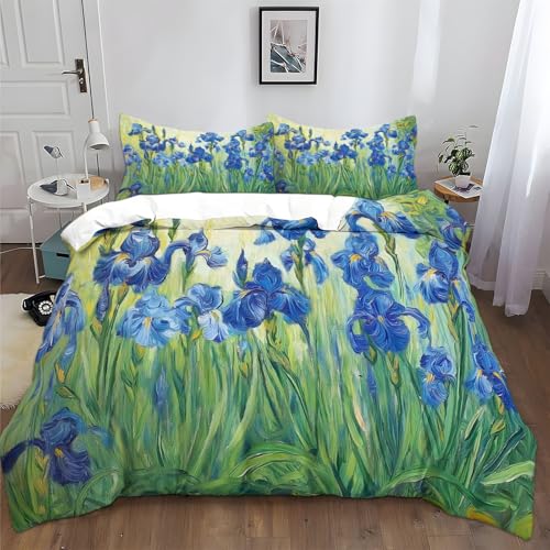 Ölgemälde Iris Bettwäsche Set 135 x 200 cm Bettbezug Grün Bettwäsche, Atmungsaktiv Weich Microfaser Teenager Jugendliche Kinder Bettbezug mit Kissenbezug von Generisch