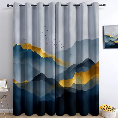 Ösen Vorhang Abstrakte Berge Und Fliegende Vögel Blickdicht Vorhänge Grau Verdunklungsvorhänge, Thermovorhang Wohnzimmer Schlafzimmer Schallschutz Vorhang mit Ösen 2er Set H183 x B117 cm Ösen Vorhang Abstrakte Berge Und Fliegende Vögel Blickdicht Vorhänge Grau Verdunklungsvorhänge, Thermovorhang Wohnzimmer Schlafzimmer Schallschutz Vorhang mit Ösen 2er Set H183 x B117 cm von Generisch