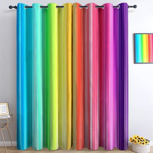 Ösen Vorhang Bunt Blickdicht Vorhänge Regenbogen Vertikaler Hintergrund Wohnzimmer Schlafzimmer Verdunklungsvorhänge Thermovorhang 3D Druck Schallschutz Vorhang mit Ösen 2er Set H214 x B91.5 cm von Generisch