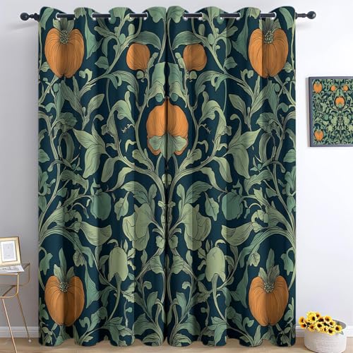 Ösen Vorhang Dunkelgrün Blickdicht Vorhänge Blume Granatapfelblüte Pflanze Wohnzimmer Schlafzimmer Verdunklungsvorhänge Thermovorhang 3D Druck Schallschutz Vorhang mit Ösen 2er Set 166 x 75 cm von Generisch