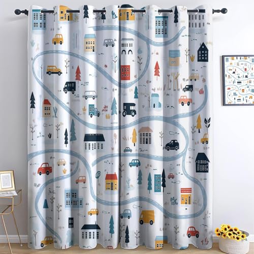 Ösen Vorhang Weiß Blickdicht Vorhänge Cartoon-Stil Stadtplan Autos Lastwagen Wohnzimmer Schlafzimmer Verdunklungsvorhänge Thermovorhang 3D Druck Schallschutz Vorhang mit Ösen 2er Set 166 x 75 cm Ösen Vorhang Weiß Blickdicht Vorhänge Cartoon-Stil Stadtplan Autos Lastwagen Wohnzimmer Schlafzimmer Verdunklungsvorhänge Thermovorhang 3D Druck Schallschutz Vorhang mit Ösen 2er Set 166 x 75 cm von Generisch