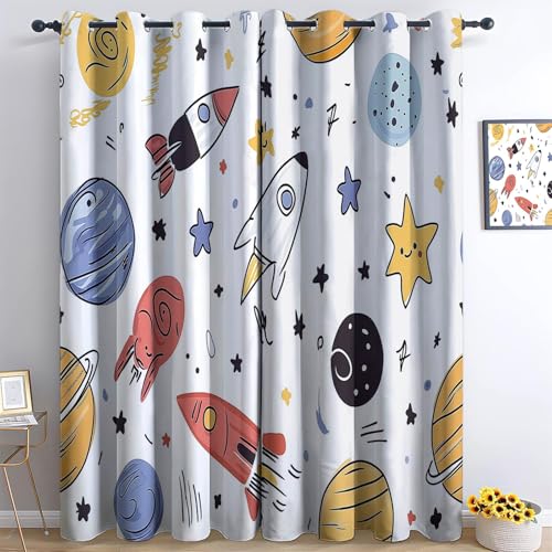 Ösen Vorhang Weiß Blickdicht Vorhänge Gekritzel Weltraum Planet Rakete Wohnzimmer Schlafzimmer Verdunklungsvorhänge Thermovorhang 3D Druck Schallschutz Vorhang mit Ösen 2er Set H166 x B75 cm Ösen Vorhang Weiß Blickdicht Vorhänge Gekritzel Weltraum Planet Rakete Wohnzimmer Schlafzimmer Verdunklungsvorhänge Thermovorhang 3D Druck Schallschutz Vorhang mit Ösen 2er Set H166 x B75 cm von Generisch