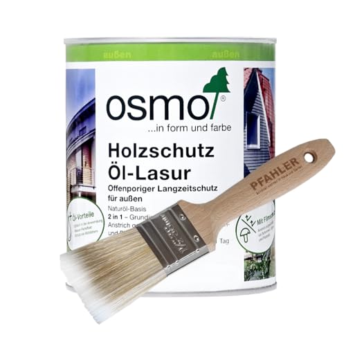 OSMO Holzschutz Öl-Lasur 0,75 l (906 Perlgrau) Rapid-Technologie – 2 Anstriche an 1 Tag Wetterbeständig, atmungsaktiv & UV-beständig, offenporig & seidenmatt, Inkl. Gratis PFAHLER-Pinsel von Generisch