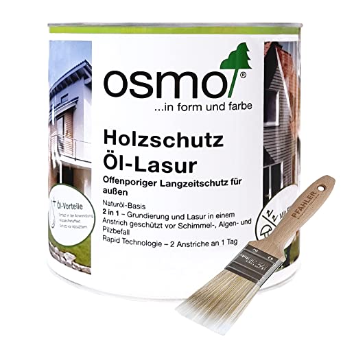 OSMO Holzschutz Öl-Lasur. 2,5l + Flächenstreicher Pinsel von Pfahler (907 Quarzgrau transparent) von Generisch