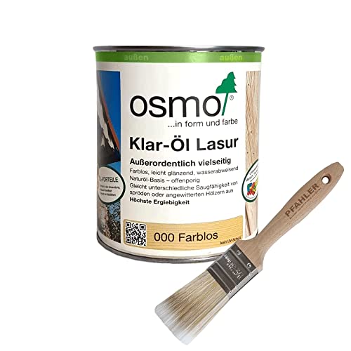 OSMO Klar-Öl-Lasur 000 Farblos 0,75l + Flächenstreicher Pinsel Gratis von Generisch
