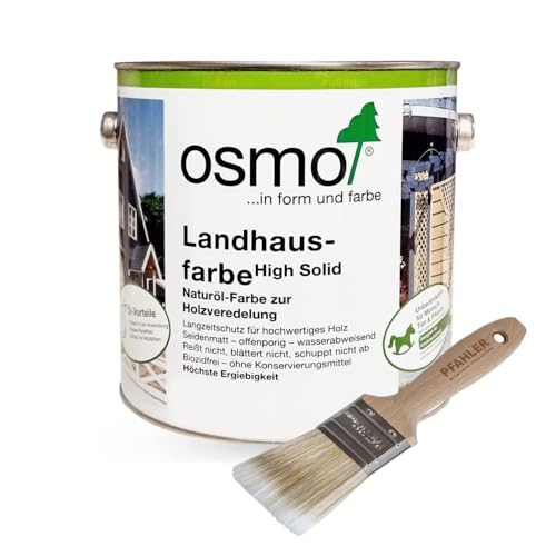 OSMO Landhausfarbe High Solid 2,5 L Kieselgrau 2708 Wetterschutzfarbe Wasserabweisend + Flächenstreicher Pinsel von Pfahler Gratis von Generisch