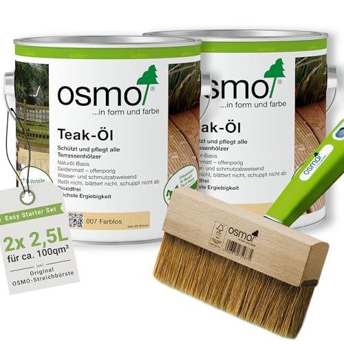 Terrassenöl XL-Starter Set, 2 x 2,5 L, Teak-Öl 007 farblos, inkl. 150 mm Streichbürste mit Handgriff, Holzschutz für außen, UV-beständig, offenporig, atmungsaktiv Terrassenöl XL-Starter Set, 2 x 2,5 L, Teak-Öl 007 farblos, inkl. 150 mm Streichbürste mit Handgriff, Holzschutz für außen, UV-beständig, offenporig, atmungsaktiv von Generisch