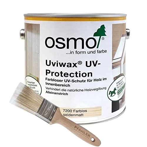 OSMO Uviwax UV-Protection Farblos Seidenmatt 7200 2,5l + Flächenstreicher Pinsel Gratis, Einzigartiger UV-Schutz für Innenräume! von Generisch