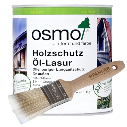 OSMO. Holzschutz Öl-Lasur. 2,5l + Flächenstreicher Pinsel von Pfahler (907 Quarzgrau transparent) von Generisch