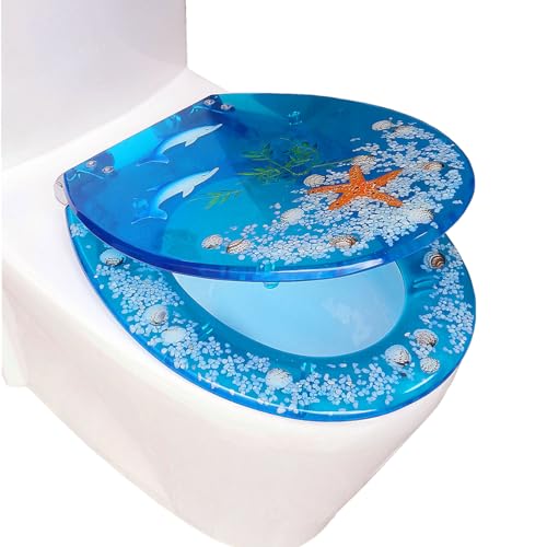 Ocean Series Kunstharz Toilettensitz mit verstellbaren Scharnieren, Muscheln gefüllter Deckel, verrutscht nie, für Badezimmerdekoration, einfache Installation und Reinigung Ocean Series Kunstharz Toilettensitz mit verstellbaren Scharnieren, Muscheln gefüllter Deckel, verrutscht nie, für Badezimmerdekoration, einfache Installation und Reinigung von Generisch