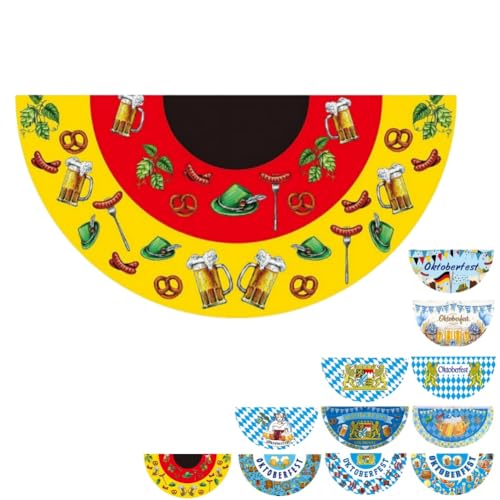 Oktoberfest Dekoration 88,9 cm Oktoberfest Wimpelkette Bierfest Plissee Fan Flagge Bayerische Karo Halbfächer Flagge Hängende Banner für Bier Party Supplies Zaun Veranda Hof Dekor von Generisch
