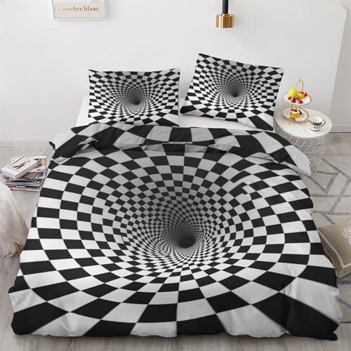 Optische Täuschung Bettwäsche 135x200 Sommer - Schwarz Weiß Bettbezug 135 x 200 2er Set mit Kissenbezug 80x80, Weiche Mikrofaser Sommerbettwäsche mit Reißverschluss für Schlafzimmer Deko N-&2 von Generisch