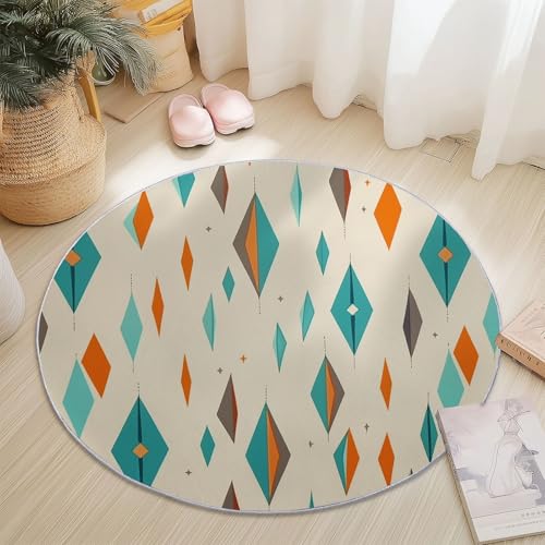 Orange Cyan Runder Teppich 120 cm für Schlafzimmer, Einfach Cartoon Geometrisch Thema Kurzflor Rund Teppiche rutschfest Weich und Bequem - für Badezimmer Büro Kinderzimmer Orange Cyan Runder Teppich 120 cm für Schlafzimmer, Einfach Cartoon Geometrisch Thema Kurzflor Rund Teppiche rutschfest Weich und Bequem - für Badezimmer Büro Kinderzimmer von Generisch