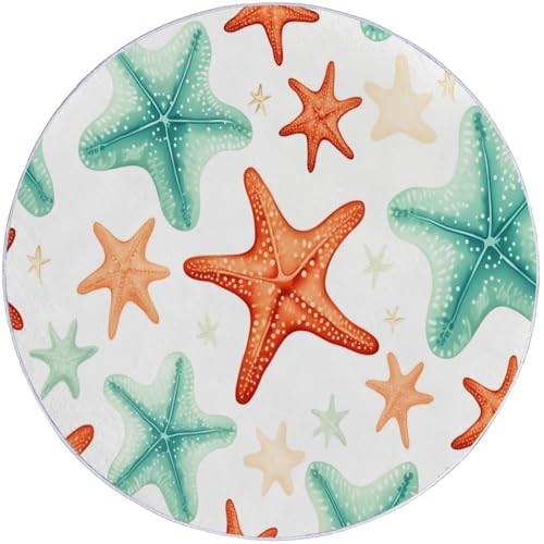 Orange Flanell Teppich Rund Schlafzimmer - Einfacher Süßer Korallenseestern Muster Waschbar rutschfest und Farbfest Teppich für Schreibtisch Bürostuhl Büro, 60 cm Orange Flanell Teppich Rund Schlafzimmer - Einfacher Süßer Korallenseestern Muster Waschbar rutschfest und Farbfest Teppich für Schreibtisch Bürostuhl Büro, 60 cm von Generisch