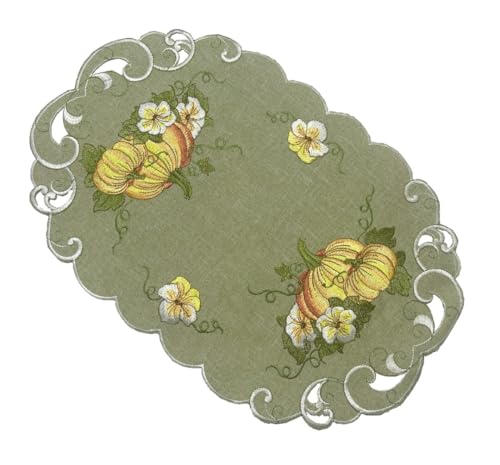 Orange Kürbisse und Blumen auf grünem Grund Tischläufer Tischdecke Mitteldecke Deckchen gestickt (ca. 30x45 cm) von Generisch