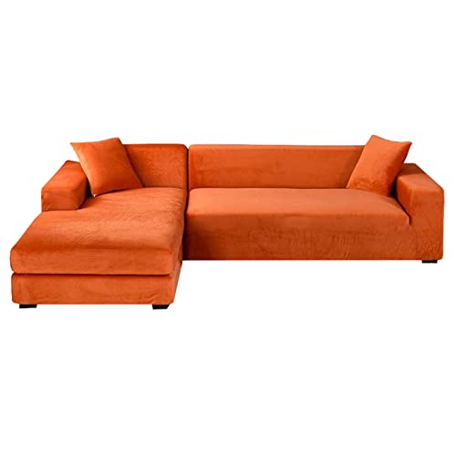 Orange Samt Ecksofa Sofabezug 2 Stück Stretch rutschfest L-Form Sofaschoner Weicher Möbelbezug für 3+2 Sitzer Ecksofa - Stilvoll & von Generisch