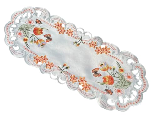 Orange Tulpen und Schmetterlinge Tischläufer Tischdecke Mitteldecke Deckchen gestickt (ca. 22x55 cm) von Generisch