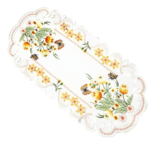 Orange Tulpen und Schmetterlinge Tischläufer Tischdecke Mitteldecke Deckchen gestickt (ca. 35x70 cm) von Generisch
