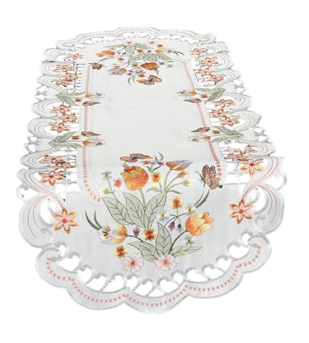 Orange Tulpen und Schmetterlinge Tischläufer Tischdecke Mitteldecke Deckchen gestickt (ca. 45x110 cm) von Generisch