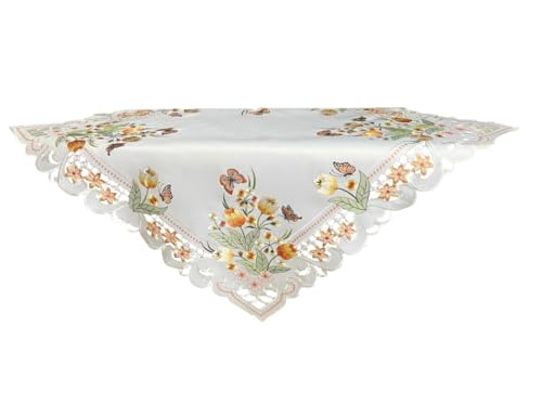Orange Tulpen und Schmetterlinge Tischläufer Tischdecke Mitteldecke Deckchen gestickt (ca. 85x85 cm) von Generisch