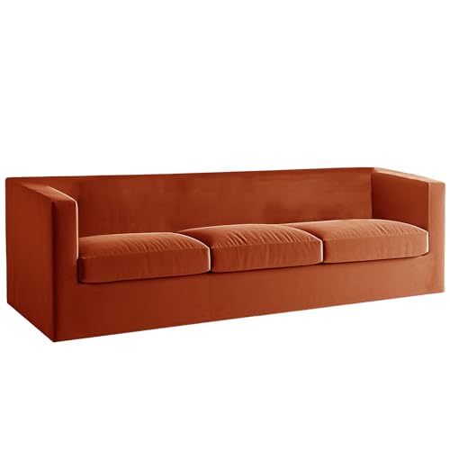 Orange Velvet Stretch Chesterfield Sofabezug Set - Rutschfester Möbelschutz mit separaten Kissenbezügen für XL-Sofa & 3 große Sitze Pflegeleicht von Generisch