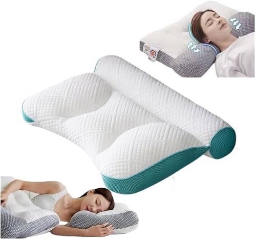 Orthopädisches Schlafapnoe-Kissen mit Ohrschlitz, ergonomisches Nackenstützkissen für Seiten-, Rücken- und Bauchschläfer, atmungsaktiv & waschbar, Anti-Schnarch-Kissen (Grün) von Generisch