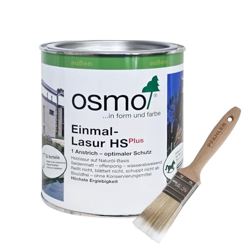 Osmo Einmal-lasur HS Plus Rotzeder 9235 transparent 0,75l Dose + Flächenstreicher Pinsel von Pfahler Hoch ergiebige Holzlasur für Außen von Generisch