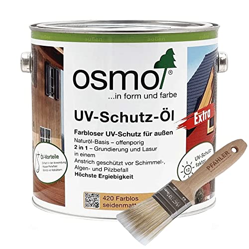 Osmo UV-Schutz-Öl Extra 420 Farblos für außen 2,5 l + Flächenstreicher Pinsel Gratis von Generisch