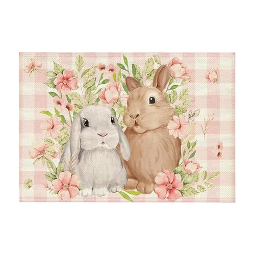Ostern Häschen Mahlzeitmatte, Stoff Leinen Gedruckt Bunnies Tischdecke, Niedliche Ostern Bunny Themed Tischläufer, Vintage Kaninchen Tischsets Für Esstisch Dekoration, Waschbare Tischsets Für Zuhause von Generisch