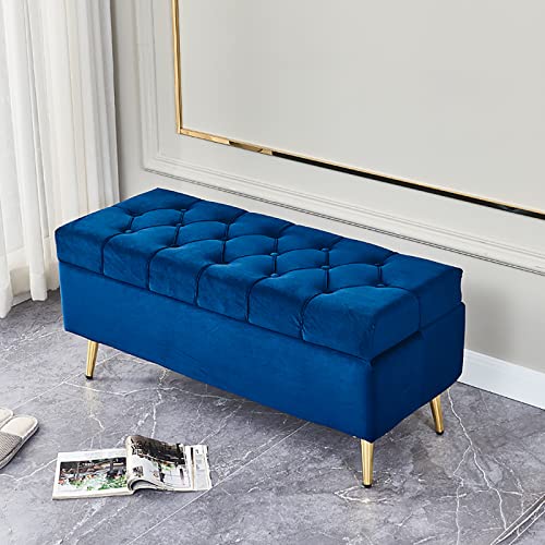 Ottomane, getufteter Fußstützen-Hocker, rechteckig, Flanell, gepolstert, Couchtisch, eleganter Wohnzimmer- und Schlafzimmer, 78 x 40 x 45 cm, Marineblau von Generisch