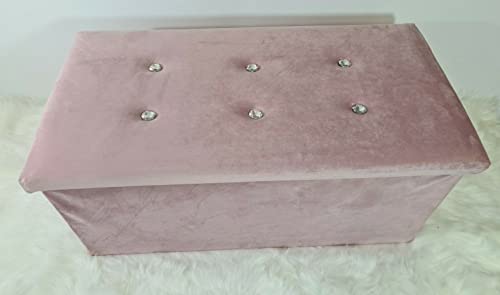 Ottomane, zusammenklappbare Aufbewahrungsbox aus weichem Samt, Fußhocker, Sitz, 2 Größen (Blush Pink, 38 x 76 x 38 cm) von Generisch