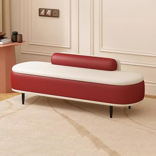 Ottomane Aufbewahrungsbank mit Sitz, Eingangsbereich, Aufbewahrungsbox, moderne Bettbank, Wohnzimmerbank mit Lendenkissen, Kunstleder-Fußstütze, Hocker (Rot + Beige, 80 cm) von Generisch