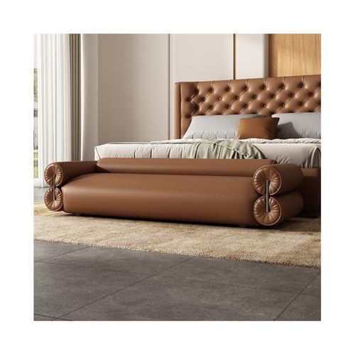 Ottomane Bank aus echtem Leder für Schlafzimmer & Wohnzimmer – moderner Bett-End-Hocker, kleines Sofa-Ende des Bettes, stilvoller Bruin großer Stauraum von Generisch