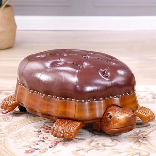 Ottomane Fußhocker aus Leder – Schildkrötenform gepolsterte Fußstütze mit Vintage-Holzschnitzerei und Rädern – idealer kleiner Sofa-Hocker für Wohnzimmer oder Schlafzimmer Ottomane Fußhocker aus Leder – Schildkrötenform gepolsterte Fußstütze mit Vintage-Holzschnitzerei und Rädern – idealer kleiner Sofa-Hocker für Wohnzimmer oder Schlafzimmer von Generisch