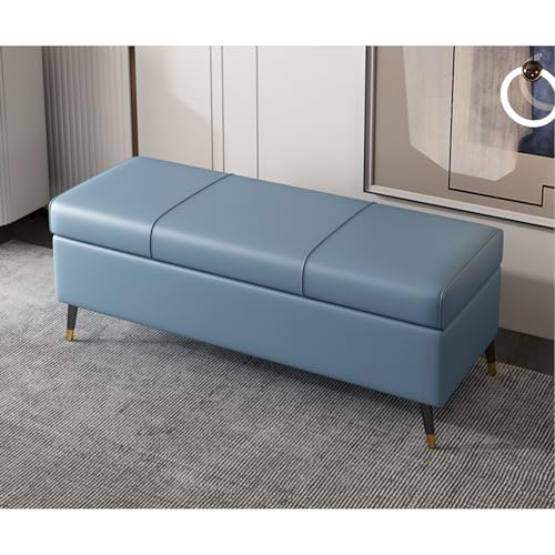 Ottomane aus Kunstleder, extra lang, rechteckig, für Wohnzimmer und Eingangsbereich, PU-Lederkissen, vielseitige Aufbewahrungslösung für Bett und Möbel, 80 cm, Blau Ottomane aus Kunstleder, extra lang, rechteckig, für Wohnzimmer und Eingangsbereich, PU-Lederkissen, vielseitige Aufbewahrungslösung für Bett und Möbel, 80 cm, Blau von Generisch
